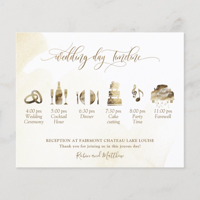 Golden Yellow Wedding Program and Timeline (Front)