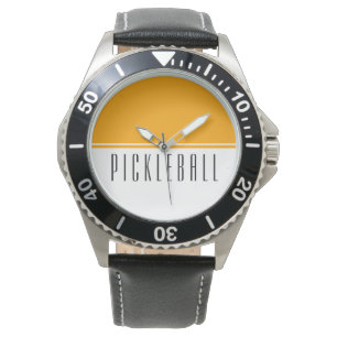 Golden Yellow White Colour Block PICKLEBALL Text Watch
