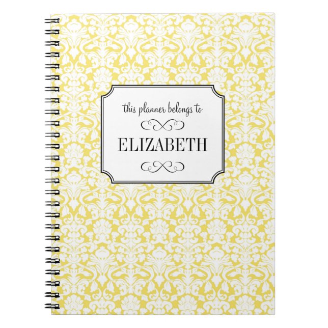 Golden yellow white damask wedding planner journal (Front)