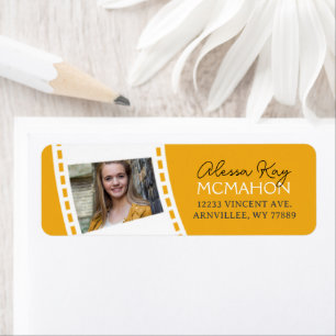 Golden Yellow & White Filmstrip Return Address Lab Label