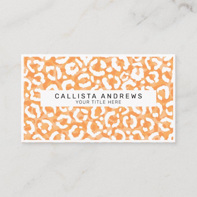 Golden Yellow White Leopard Animal Print Monogram Business Card (Front)