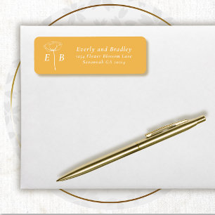 Golden Yellow White Monogram Floral Accent Address Return Address Label