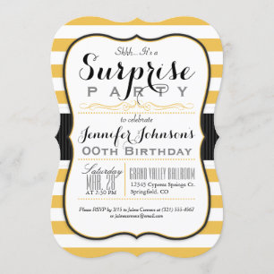 Golden Yellow & White Stripes Surprise Party Invitation
