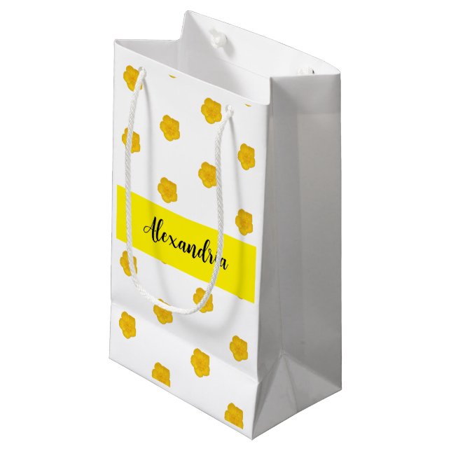 Golden Yellow Wildflower  Monogram Name Gift Bag (Front Angled)