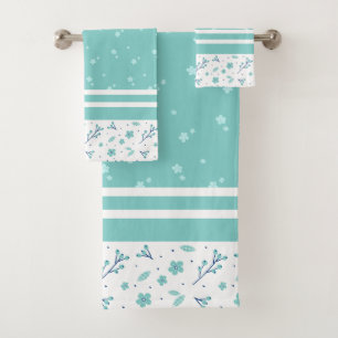 Golden Yellow Wildflower Stripes Pattern Bath Towel Set