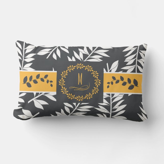 Golden Yellow with Charcoal Grey Monogram Outdoor Cushion (Front)