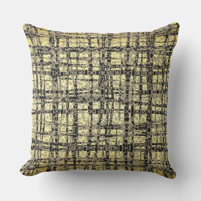 Golden Yellow X's and O's Pattern Black Check Cushion (Front)