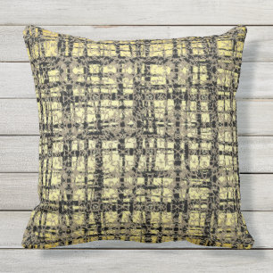 Golden Yellow X's and O's Pattern Black Check Cushion