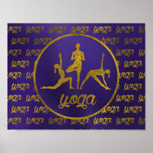 Golden Yoga Asanas Symbols Poster