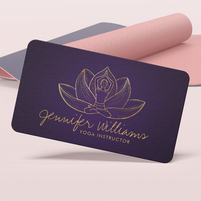 Golden Yoga Lotus Line art Business Card (Creator Uploaded)