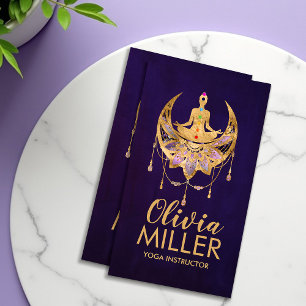 Golden Yoga Lotus Moon - Amethyst Fluorite Business Card