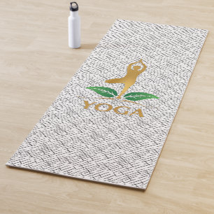 Golden YOGA Text and Silhouette on Black Pattern Mat