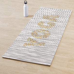 Golden YOGA text on Black Stripes Mat