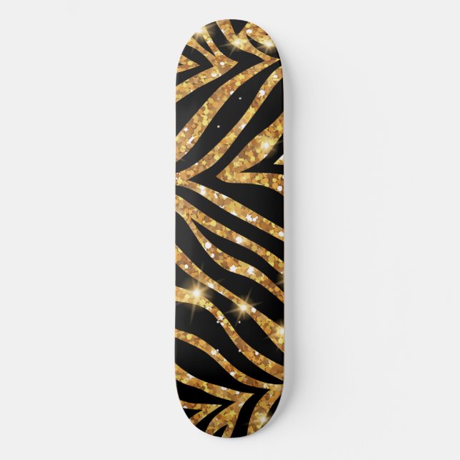 Golden Zebra Glittery Pattern Skateboard (Front)