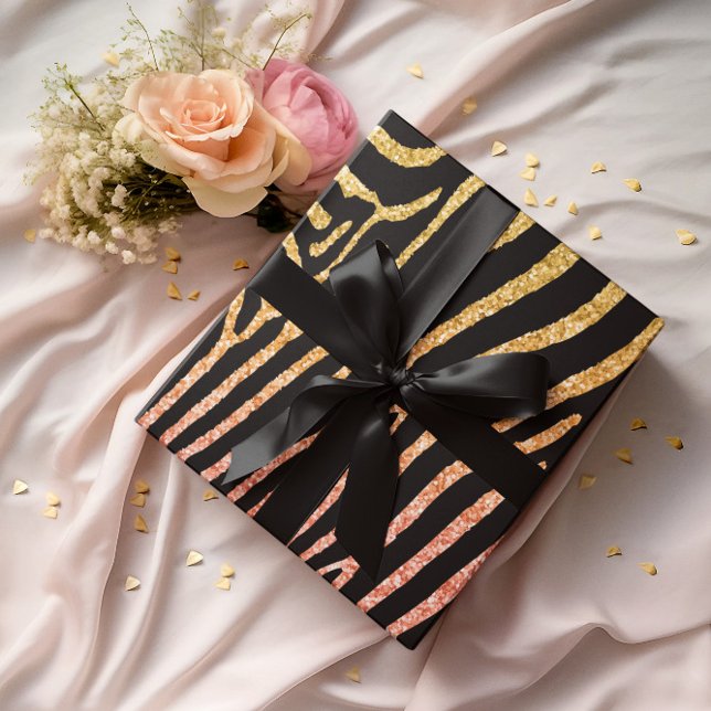 Golden Zebra Glittery Pattern  Wrapping Paper (Creator Uploaded)