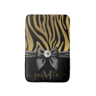 Golden Zebra Print and Bow Bath Mat