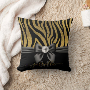 Golden Zebra Print and Bow Cushion