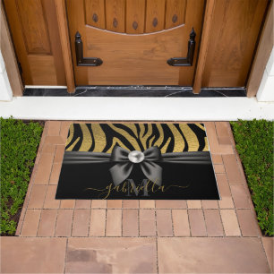 Golden Zebra Print and Bow Doormat