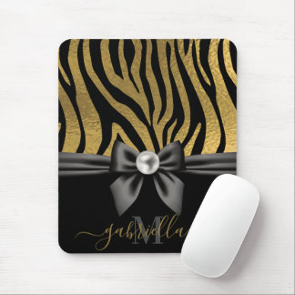 Golden Zebra Print and Bow Mouse Pad