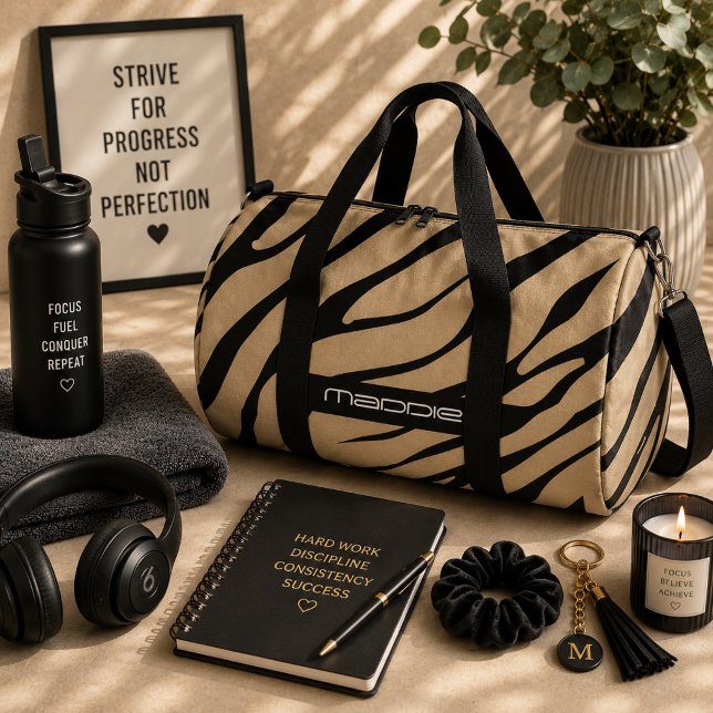 Golden Zebra Stripes Pattern  Duffle Bag (Creator Uploaded)