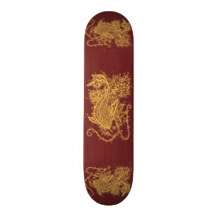 Golden Zen Koi on Red Skateboard
