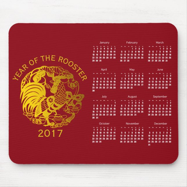 Golden Zodiac 2017 Rooster Year Calendar mousepad (Front)