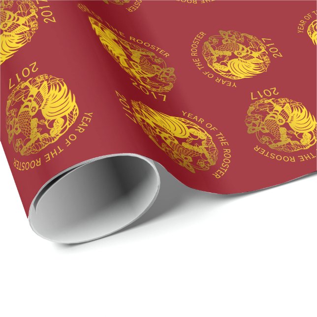 Golden Zodiac 2017 Rooster Year Wrapping paper (Roll Corner)