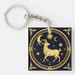 Golden Zodiac Capricorn Design Key Ring