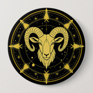 Golden Zodiac Symbol of Aries 10 Cm Round Badge