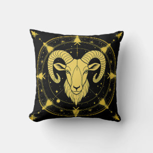 Golden Zodiac Symbol of Aries Cushion
