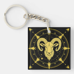 Golden Zodiac Symbol of Aries Key Ring
