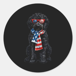 Goldendoodle 4th of july patriotic black golden classic round sticker