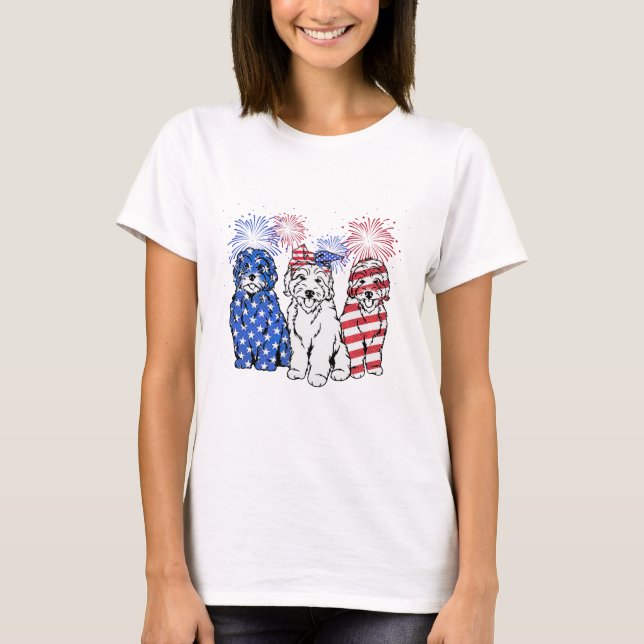 Goldendoodle American Flag 4th Of July  T-Shirt (Front)