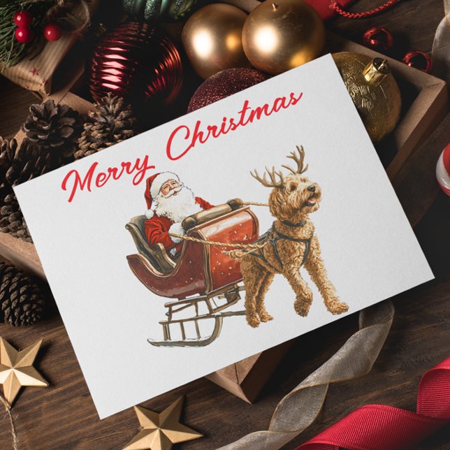 Goldendoodle and Santa Dog Christmas Holiday Card (Creator Uploaded)