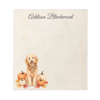 Goldendoodle Autumn Leaves Pumpkins Personalised Notepad