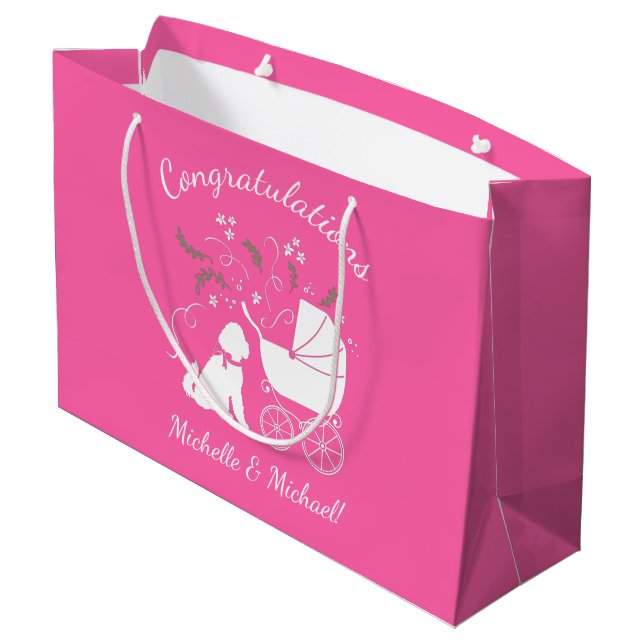 Goldendoodle Baby Shower Pink Large Gift Bag (Back Angled)