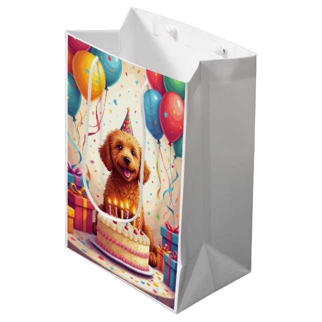 Goldendoodle Birthday Celebration Medium Gift Bag (Front Angled)