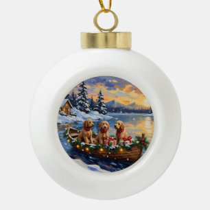 Goldendoodle Christmas Boat Holiday Ceramic Ball Christmas Ornament