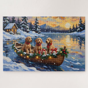Goldendoodle Christmas Boat Holiday Jigsaw Puzzle
