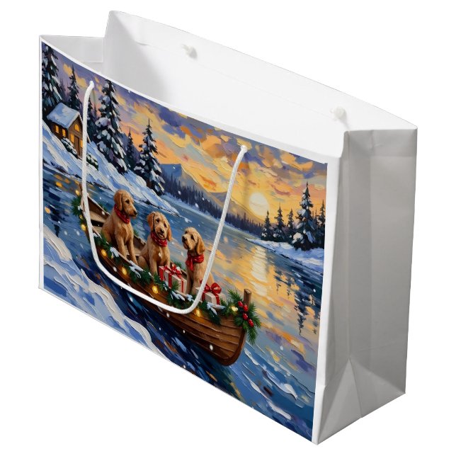 Goldendoodle Christmas Boat Holiday Large Gift Bag (Front Angled)