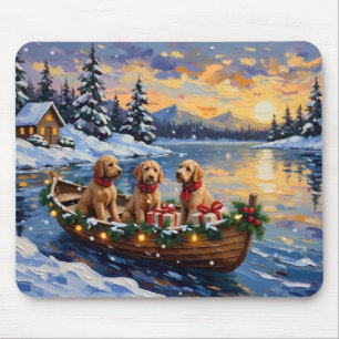 Goldendoodle Christmas Boat Holiday Mouse Pad