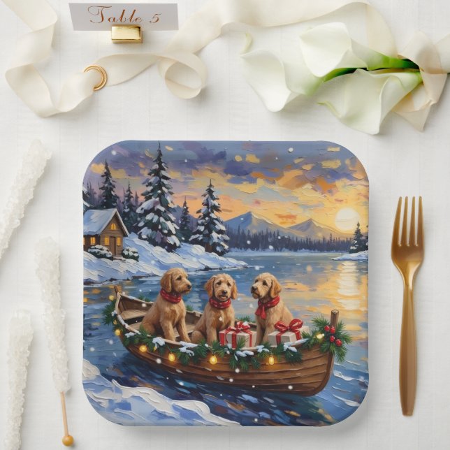 Goldendoodle Christmas Boat Holiday Paper Plate (Wedding)