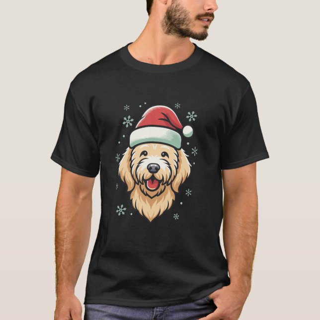 Goldendoodle Christmas Dog Xmas Santa Hat Golden D T-Shirt (Front)
