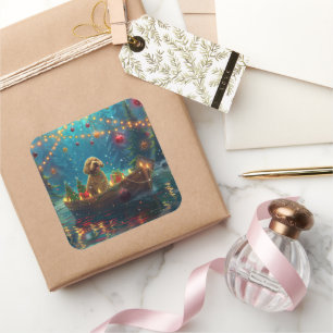 Goldendoodle Christmas Festive Voyage Square Sticker