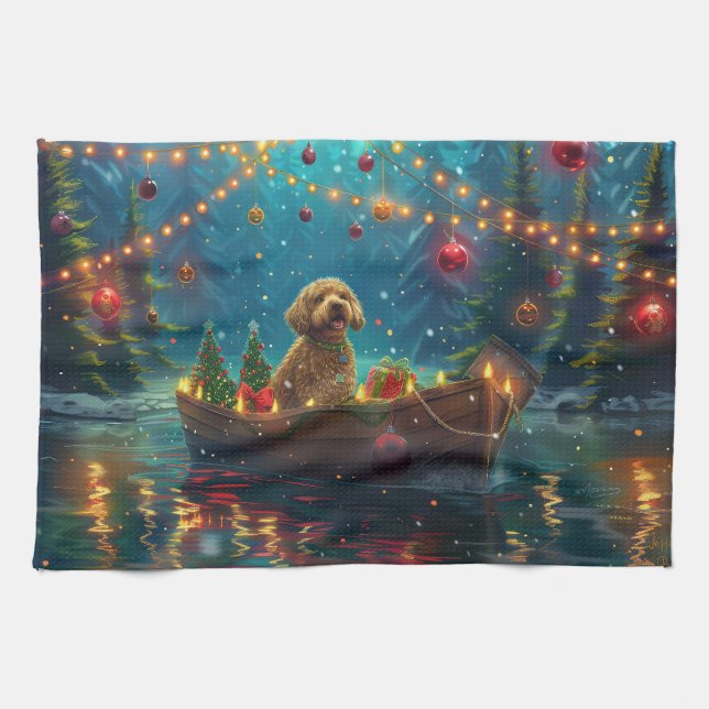 Goldendoodle Christmas Festive Voyage Tea Towel (Horizontal)