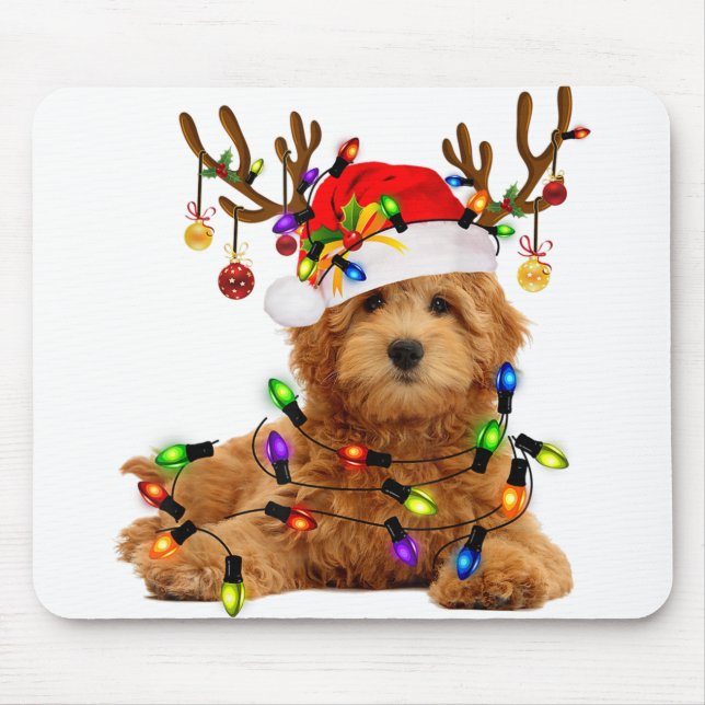 Goldendoodle christmas reindeer christmas lights p mouse pad (Front)