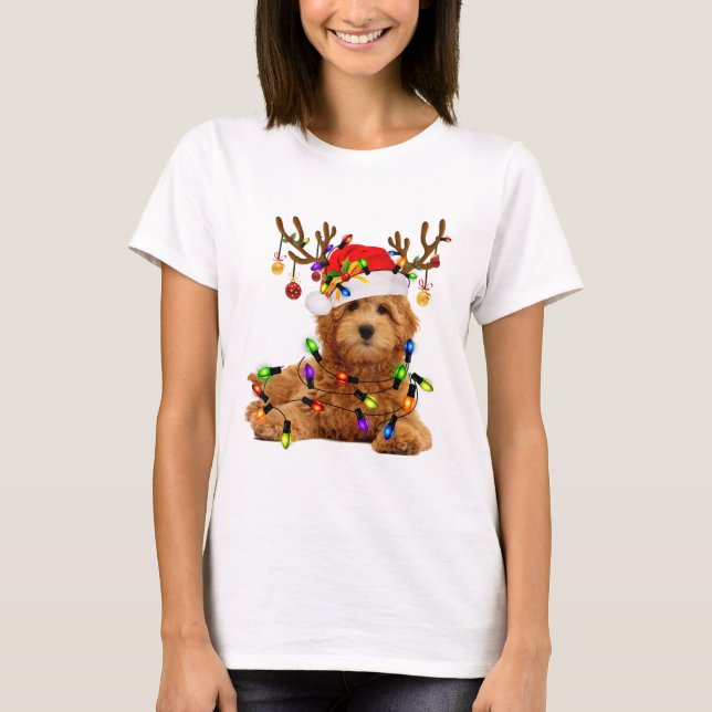 Goldendoodle christmas reindeer christmas lights p T-Shirt (Front)