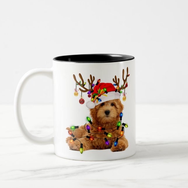 Goldendoodle christmas reindeer christmas lights p Two-Tone coffee mug (Left)