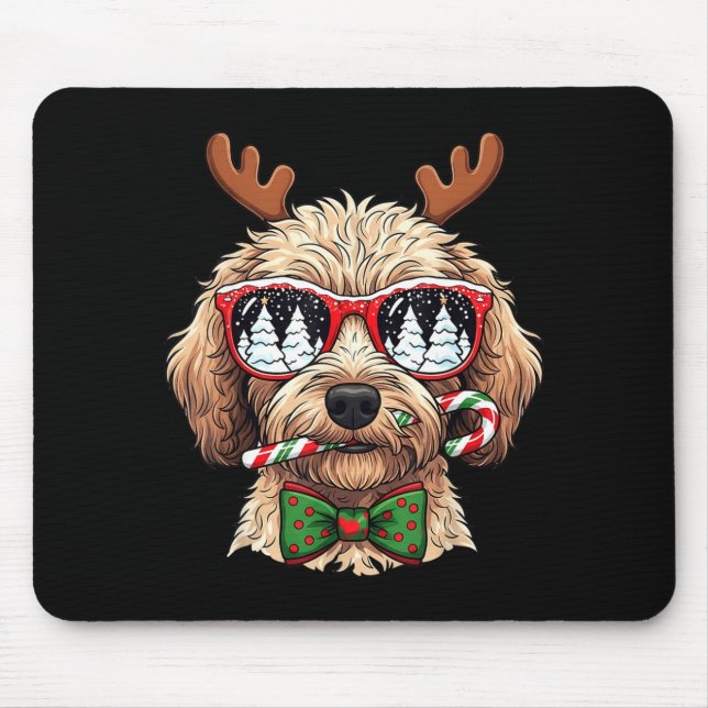 Goldendoodle Christmas Reindeer Holiday Dog Lover  Mouse Pad (Front)