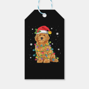 Goldendoodle Christmas Santa Hat Fairy Lights Gift Tags